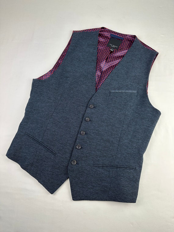 Ted Baker Navy Wool Tweed Vest
