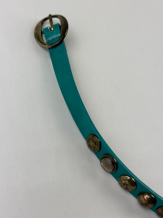 90's Aqua Studded Leather Belt Vintage Rocker Punk - image 4