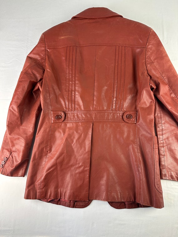 70's Sienna Brown Leather Blazer Coat Vintage - image 6