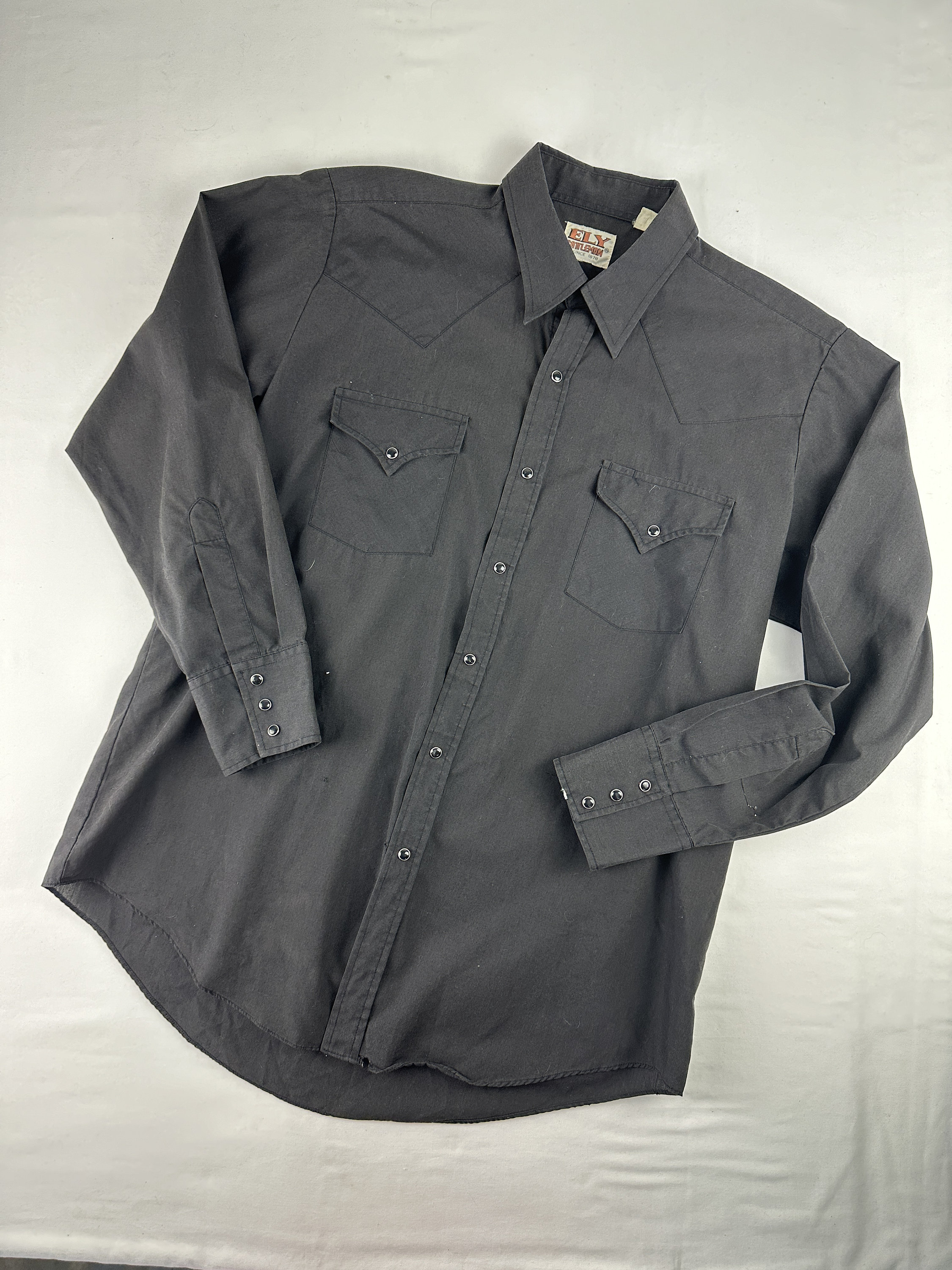 Vintage Black Pearl Snap Western Long Sleeve Fly Cattleman Shirt Size Large XL Etsy Canada