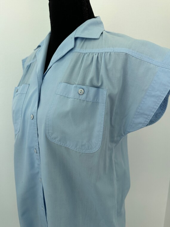 70's Utility Baby Blue Blouse Vintage - image 2