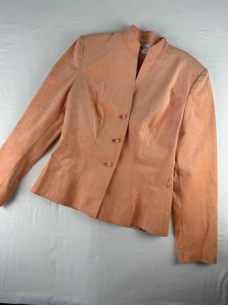 Jaren 90 perzik slim fit getailleerde blazer vintage ultra suède afbeelding 2