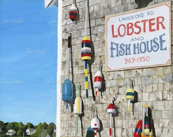 Langsford Lobster Pound Art Print: Maine Coastal Decor, Signed Giclée