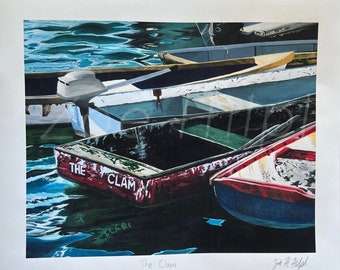 The Clam- Maine Dories Art Print - Signed by the Artist - Unframed - Coastal Home Decor - Kennebunkport, ME