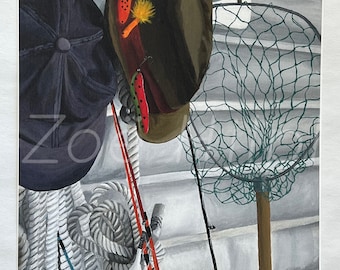 Gone Fishing Art Print: Nautical Still Life, Signed Giclée
