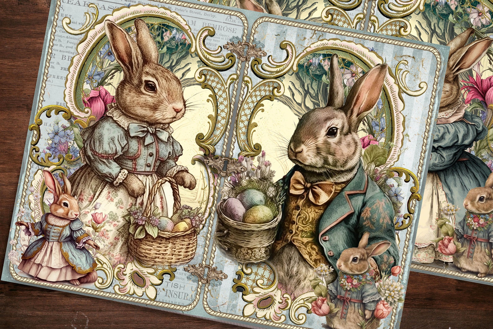 Easter Bunnies Junk Journal Kit, Cute Spring Bunny Rabbits Junk Journal ...
