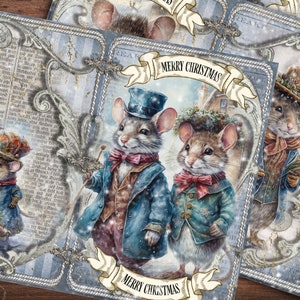 Christmas Junk Journal Kit, Cute Blue Mice Winter Junk Journal Pages, Vintage, Printable, Ephemera, Digital Download