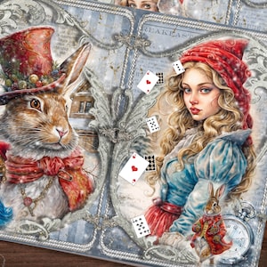 Hiver Alice au pays des merveilles Pages de journal indésirable, kit de journal indésirable de Noël, vintage, festif, imprimable, papier, éphémère, téléchargement numérique,