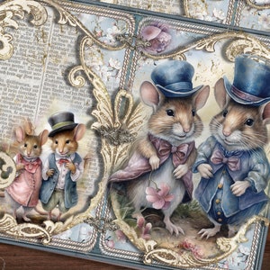 Spring Mice Junk Journal Kit, caprichosas páginas de diario basura de ratón lindo, vintage, imprimible, efímera, descarga digital