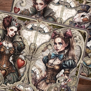 Gothique Alice au pays des merveilles Junk Journal Pages, Halloween Steampunk Junk Journal Kit, vintage, Imprimable, Papier, Ephemera, Téléchargement numérique