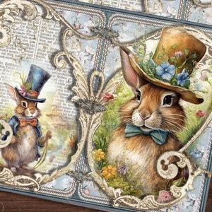 Spring Bunnies Junk Journal Kit, Cute Bunny Rabbit Junk Journal Pages, Vintage, Para Impressão, Coisas Efêmeras, Download Digital