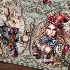 Steampunk Alice au pays des merveilles Junk Journal Pages, Junk Journal Kit, vintage, Imprimable, Papier, Ephemera, Téléchargement numérique