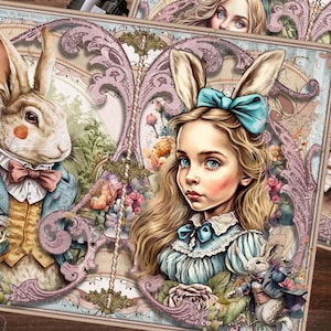 Alice's Tea Party Junk Journal Seiten, Junk Journal Kit, Ostern, Alice im Wunderland, Vintage, bedruckbar, Papier, Ephemera, digitaler Download