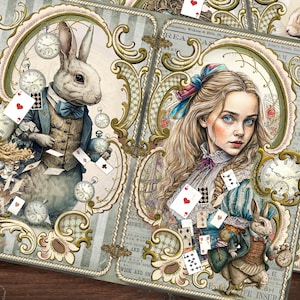 Steampunk Alice in Wonderland Junk Journal Pages, Junk