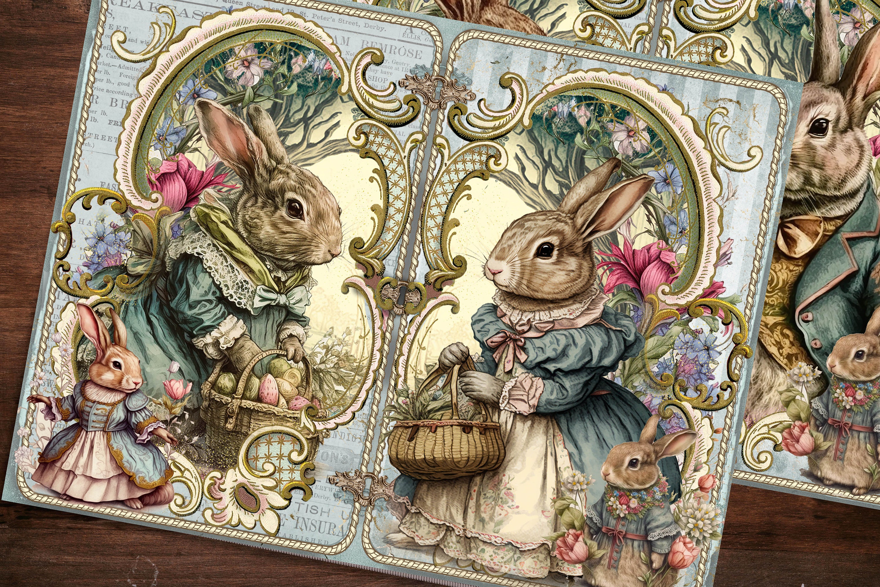 Easter Bunnies Junk Journal Kit, Cute Spring Bunny Rabbits Junk Journal ...