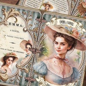 Jane Austen&#39;s Emma Junk Journal Kit, Jane Austen Junk Journal Pages, Vintage, Victorian Regency Era, Printable, Ephemera, Digital Download
