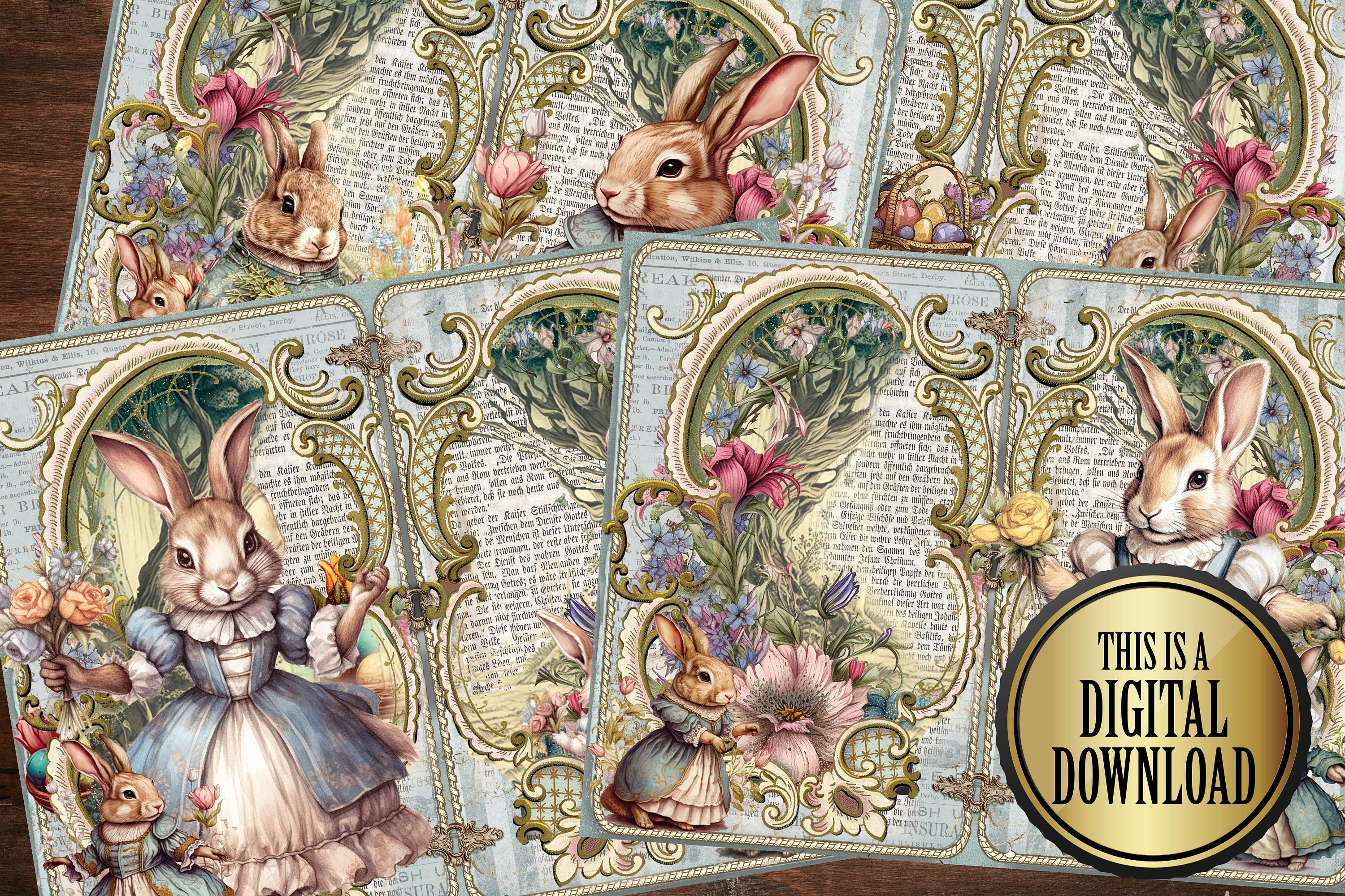 Easter Bunnies Junk Journal Kit, Cute Spring Bunny Rabbits Junk Journal ...