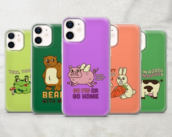 Capa de celular engraçada com urso e vaca kawaii, compatível com iPhone 14, 13, 12 Pro Max, Mini Plus, X, XS, XR, Samsung S23, S22, A23, A90, Huawei P40 e M56.