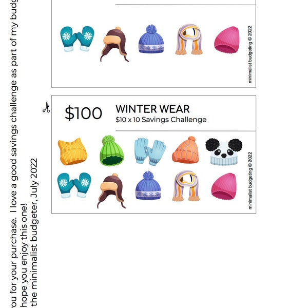 Winter Wear | Printable Savings Challenge | Savings Tracker | Fits A6 Binder | Budget Binder Insert | Instant Digital Download | 100 USD