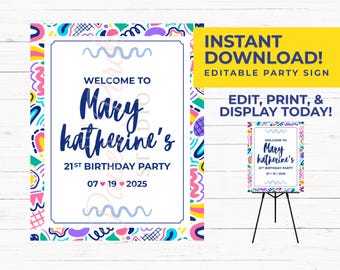 Colorful Editable Party Sign Template | Instant Download Canva Sign | Welcome, Gift Table, Signature Drink, Pool Party, Bachelorette display