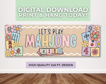 Let's Play Mahjong Banner | Instant Download Mahjong Party Decor | Printable Pastel Mahjong Tile sign | Mahjong Party Banner | Mahjong Sign