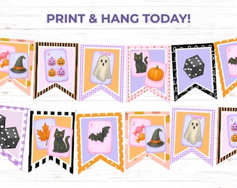 Printable Halloween Mahjong Party Banner, Retro Fall Mahjong Garland, Vintage-inspired Mahjong Tile Bunting, Instant Download, Mahjong Decor