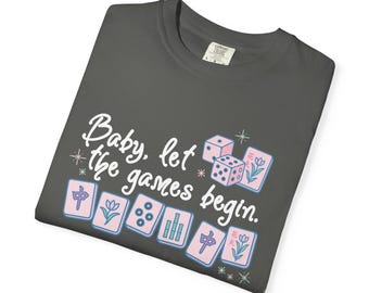 Preppy Mahjong Shirt | Baby let the games begin tee | cute pastel tile design | vintage mahjong girl gift | southern style mahjong tee