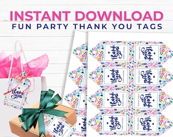 Colorful Printable Thank You Tags | Editable Canva Template | Instant Download Favor Tags | Bachelorette, Pool, Retirement thank you tags