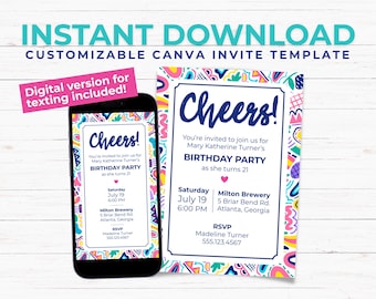 Fun Custom Party Invitation Template | Birthday, bachelorette, pool, retirement Invite | Instant Download Canva Template Digital Printable