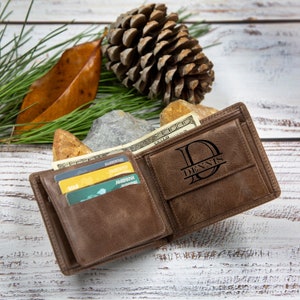 Cartera de cuero, Cartera para hombre, Cartera para papá, Cartera personalizada, Cartera de cuero grabada, Cartera de hombre personalizada, Cartera con monograma, Regalo