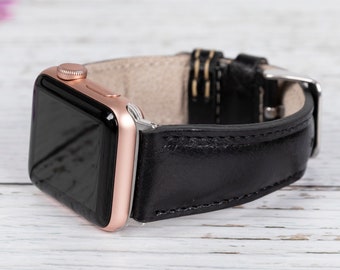 Pasek skórzany do iWatch 38 mm 40 mm 41 mm 42 mm 44 mm 45 mm 49 mm, Pasek do iWatch Series Ultra 2 9 8 7 6 5 4 3 2 1, Prezent, Czarny pasek skórzany do Apple Watch