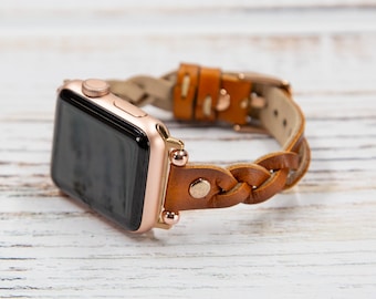 Pasek skórzany do zegarka Apple Watch, damski, smukły, skórzany, pasek do zegarka Apple Watch Series Ultra 8 7 6, prezent dla niej, prezent na rocznicę, pleciony pasek skórzany