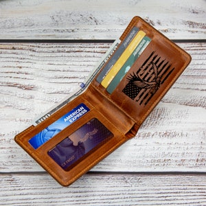 Cartera de cuero, Cartera de hombre, Cartera grabada, Cartera de hombre única, Cartera plegable de cuero, Estuche de tarjeta de crédito, Titular de tarjeta de visita, Regalo de hombre