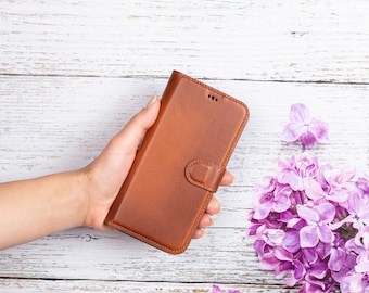 Leather iPhone 14 Pro Card Wallet, Leather Phone Holder iPhone 14 Pro Max, Apple iPhone 14 Plus RFID Blocker Wallet, Detachable iPhone Cover