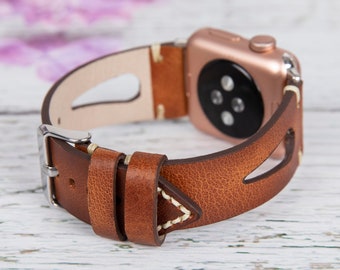 Handmade Full Grain Leather Apple Watch Band, Elegant Watch Strap, Birthday Gift