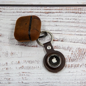Personalized Leather AirTag Keychain: Full Grain Handmade Leather Protective Cover