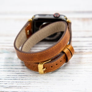 Apple Watch Band Handmade Watch Band  Full Grain Leather Apple Double Wrap  Apple Watch Bracelet, Apple Watch Band for 6 7 8 9 10 Ultra 2