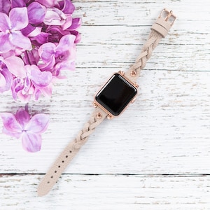 iWatch Strap Ultra 2 9 8 7 6 5 SE, Women Leather Watch Band, Gift for Her, Braided Slim Apple Watch Band 38mm 40mm 41mm 42mm 44mm 45mm 49mm
