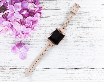 iWatch Strap Ultra 2 9 8 7 6 5 SE, Women Leather Watch Band, Gift for Her, Braided Slim Apple Watch Band 38mm 40mm 41mm 42mm 44mm 45mm 49mm