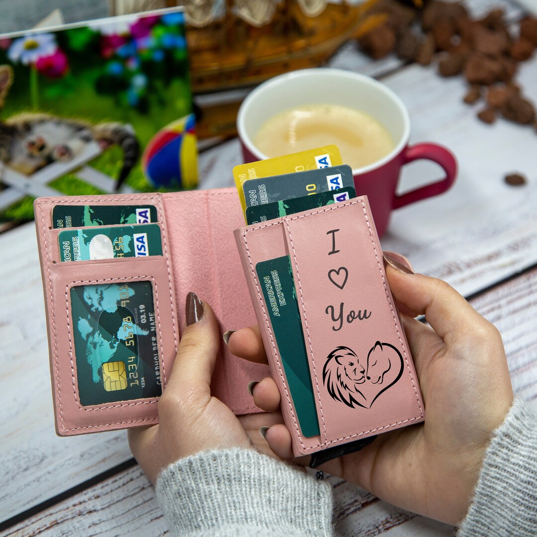 Pink Wallet, Cute Wallet, Minimalist Wallet, Leather Card Case, Popup