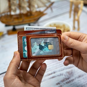 Cartera delgada para tarjetas, tarjetero, tarjetero de crédito, billetera para identificación, funda de cuero para tarjetas, estuche de cuero delgado, regalo de aniversario, regalo de cumpleaños