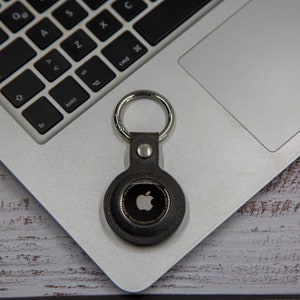 Personalized Leather AirTag Keychain Case: Full Grain Leather Protective Cover