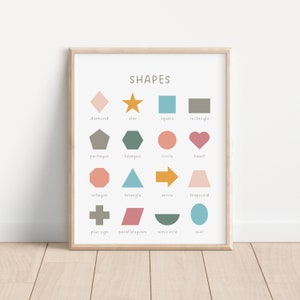 Shapes Educational Poster, Boho Classroom Homeschool Decor, Digital Download