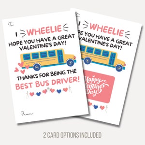 Tarjeta de San Valentín del conductor del autobús, titular de la tarjeta de regalo, agradecimiento del conductor del autobús escolar, tarjeta imprimible de una sola cara