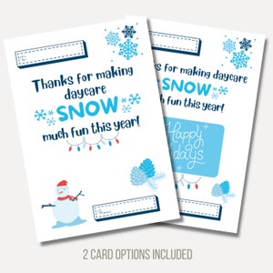 Daycare Teacher Holiday Card, Christmas Gift Card Holder, Childcare Snow Much Fun Thank You, Printable Single-Sided Card