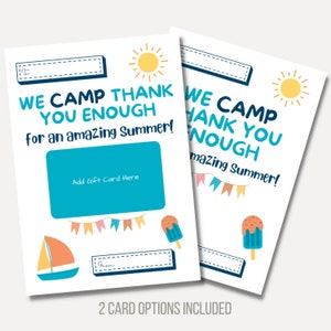 Camp Counselor Bedankkaart, afdrukbare cadeaukaarthouder, zomerkampcadeau, enkelzijdige kaart digitale download