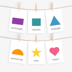 Flashcard di forme, forme geometriche di base, tempo di cerchio prescolare per bambini, download digitale arcobaleno