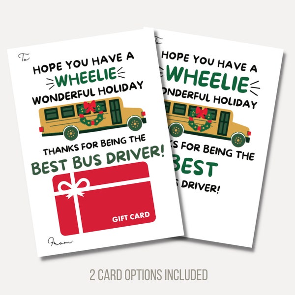 School Bus Driver Holiday Card, Christmas Gift Card Holder, Bus Driver Thank You, Printable Single-Sided Card