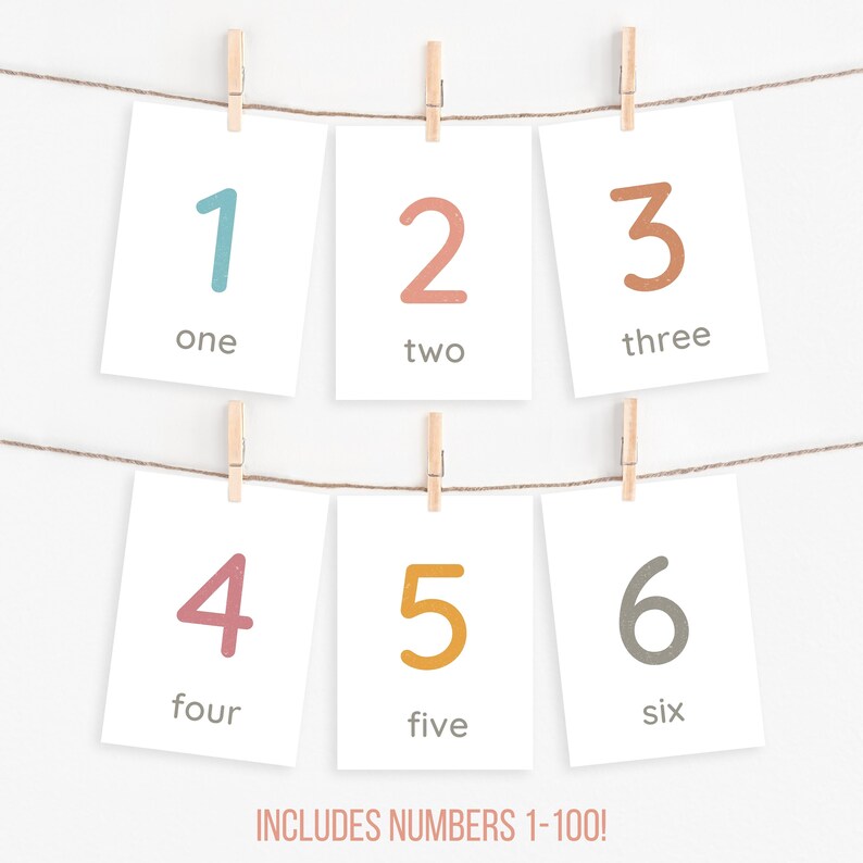 Numbers 1-100 Flashcards Printable Boho Number Cards for - Etsy