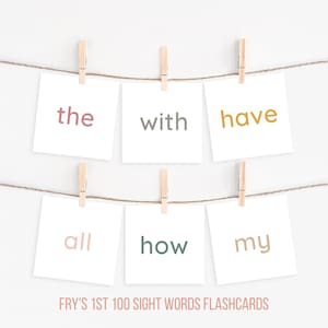 Flashcards de mots à vue, liste de mots frits, 1ère 100 maternelle - mots haute fréquence de première année, classe bohème imprimable, téléchargement numérique